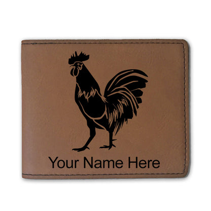 Faux Leather Bi-Fold Wallet, Rooster, Personalized Engraving Included