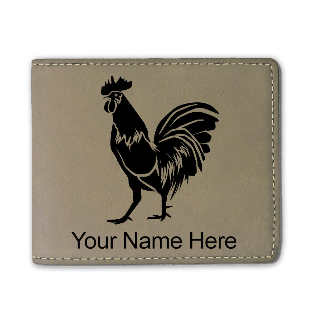 Faux Leather Bi-Fold Wallet, Rooster, Personalized Engraving Included