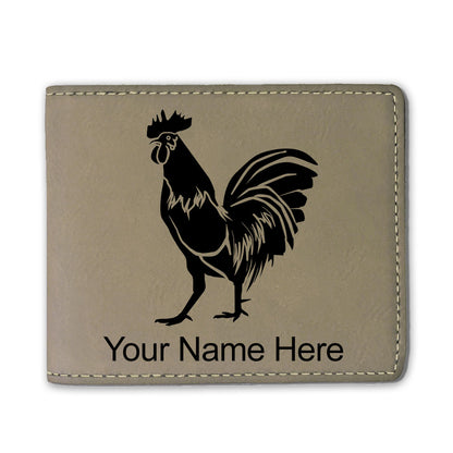 Faux Leather Bi-Fold Wallet, Rooster, Personalized Engraving Included