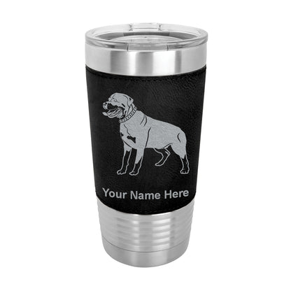 20oz Faux Leather Tumbler Mug, Rottweiler Dog, Personalized Engraving Included - LaserGram Custom Engraved Gifts