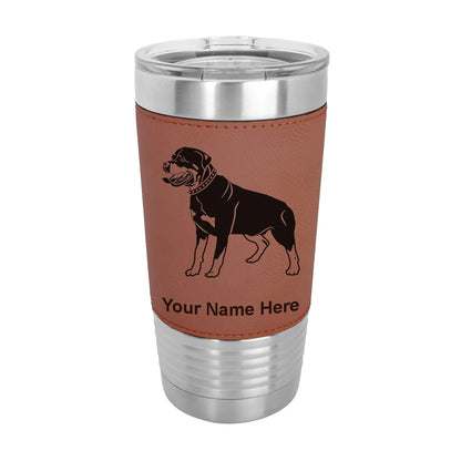 20oz Faux Leather Tumbler Mug, Rottweiler Dog, Personalized Engraving Included - LaserGram Custom Engraved Gifts