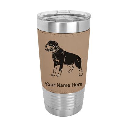 20oz Faux Leather Tumbler Mug, Rottweiler Dog, Personalized Engraving Included - LaserGram Custom Engraved Gifts