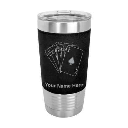 20oz Faux Leather Tumbler Mug, Royal Flush Poker Cards, Personalized Engraving Included - LaserGram Custom Engraved Gifts
