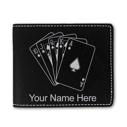 Faux Leather Bi-Fold Wallet, Royal Flush Poker Cards, Personalized Engraving Included