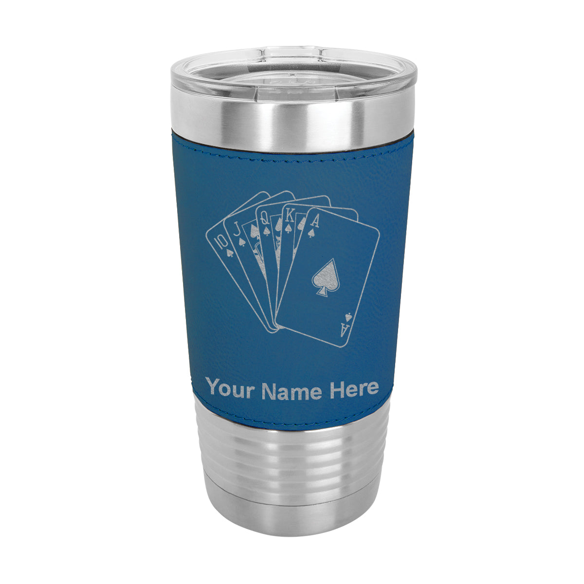 20oz Faux Leather Tumbler Mug, Royal Flush Poker Cards, Personalized Engraving Included - LaserGram Custom Engraved Gifts