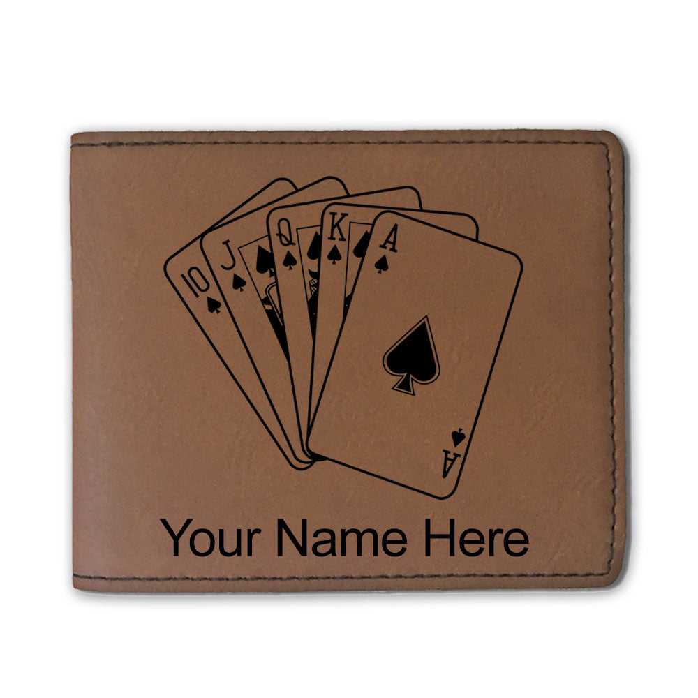 Faux Leather Bi-Fold Wallet, Royal Flush Poker Cards, Personalized Engraving Included
