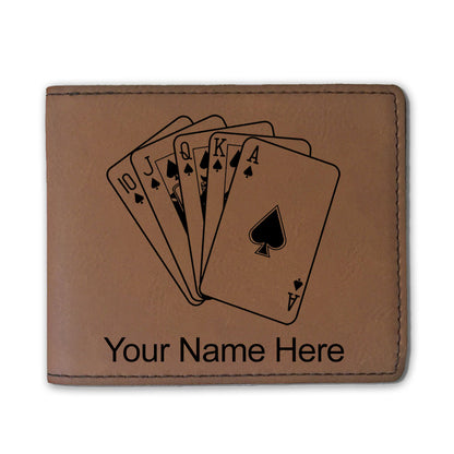 Faux Leather Bi-Fold Wallet, Royal Flush Poker Cards, Personalized Engraving Included