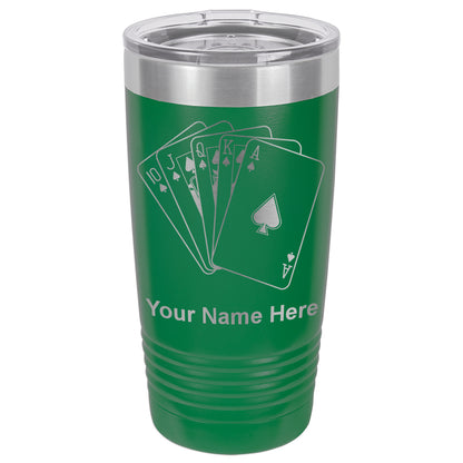 20oz Vacuum Insulated Tumbler Mug, Royal Flush Poker Cards, Personalized Engraving Included