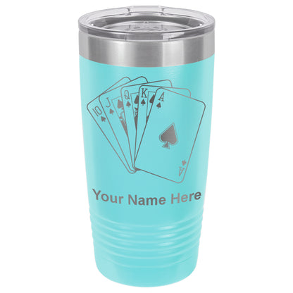 20oz Vacuum Insulated Tumbler Mug, Royal Flush Poker Cards, Personalized Engraving Included
