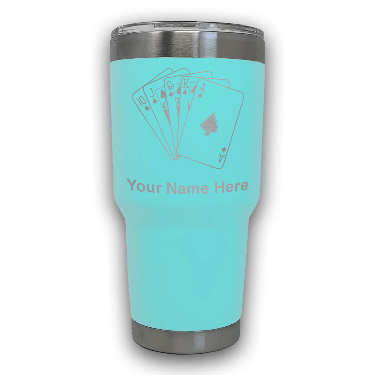 LaserGram 30oz Tumbler Mug, Royal Flush Poker Cards, Personalized Engraving Included