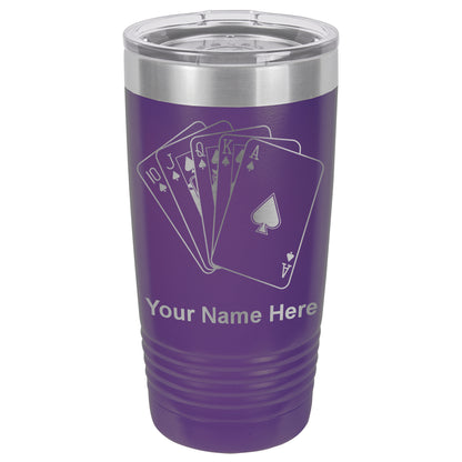 20oz Vacuum Insulated Tumbler Mug, Royal Flush Poker Cards, Personalized Engraving Included