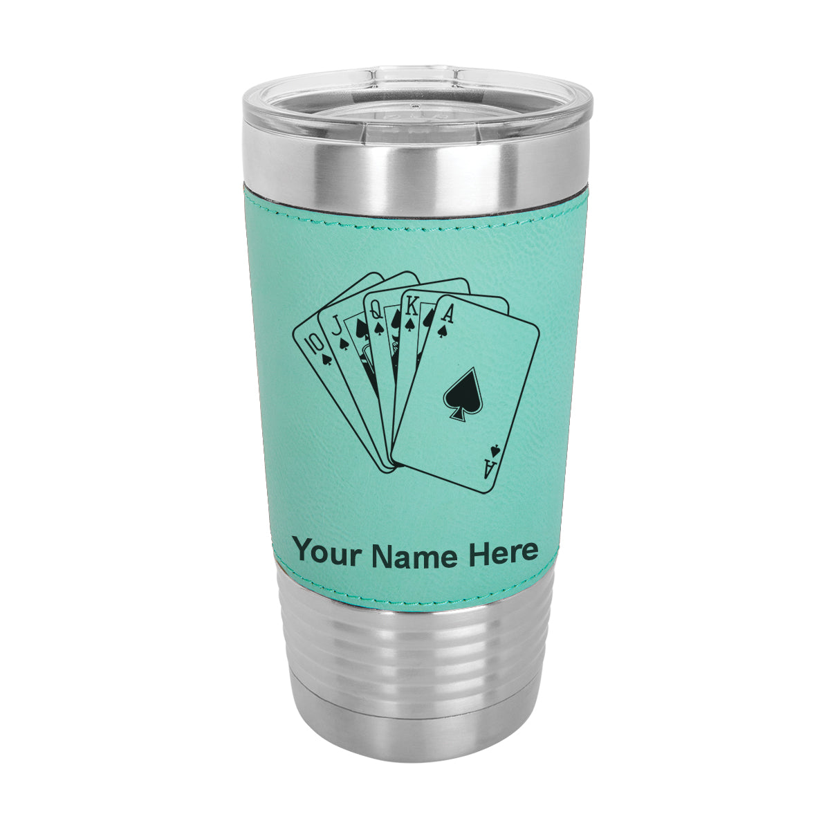 20oz Faux Leather Tumbler Mug, Royal Flush Poker Cards, Personalized Engraving Included - LaserGram Custom Engraved Gifts