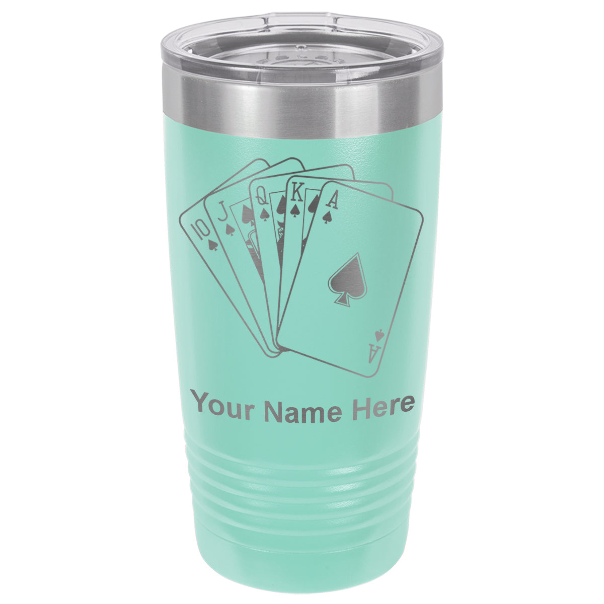 20oz Vacuum Insulated Tumbler Mug, Royal Flush Poker Cards, Personalized Engraving Included
