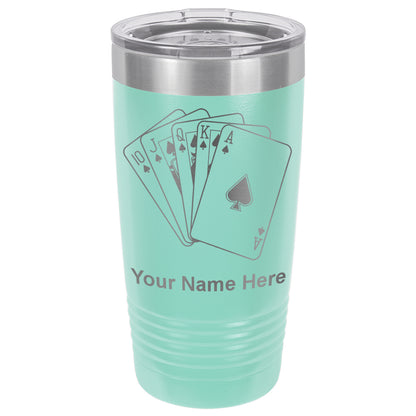 20oz Vacuum Insulated Tumbler Mug, Royal Flush Poker Cards, Personalized Engraving Included