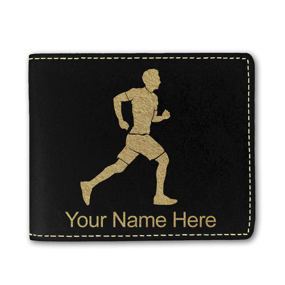 Faux Leather Bi-Fold Wallet, Running Man, Personalized Engraving Included