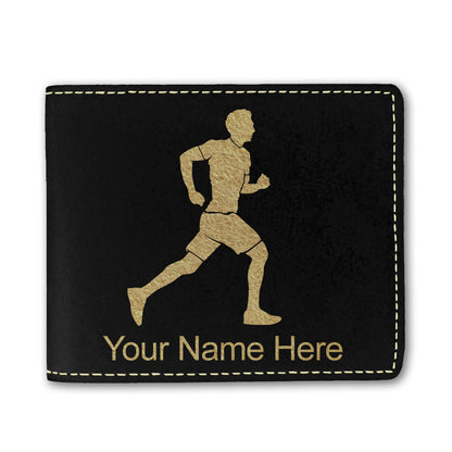 Faux Leather Bi-Fold Wallet, Running Man, Personalized Engraving Included
