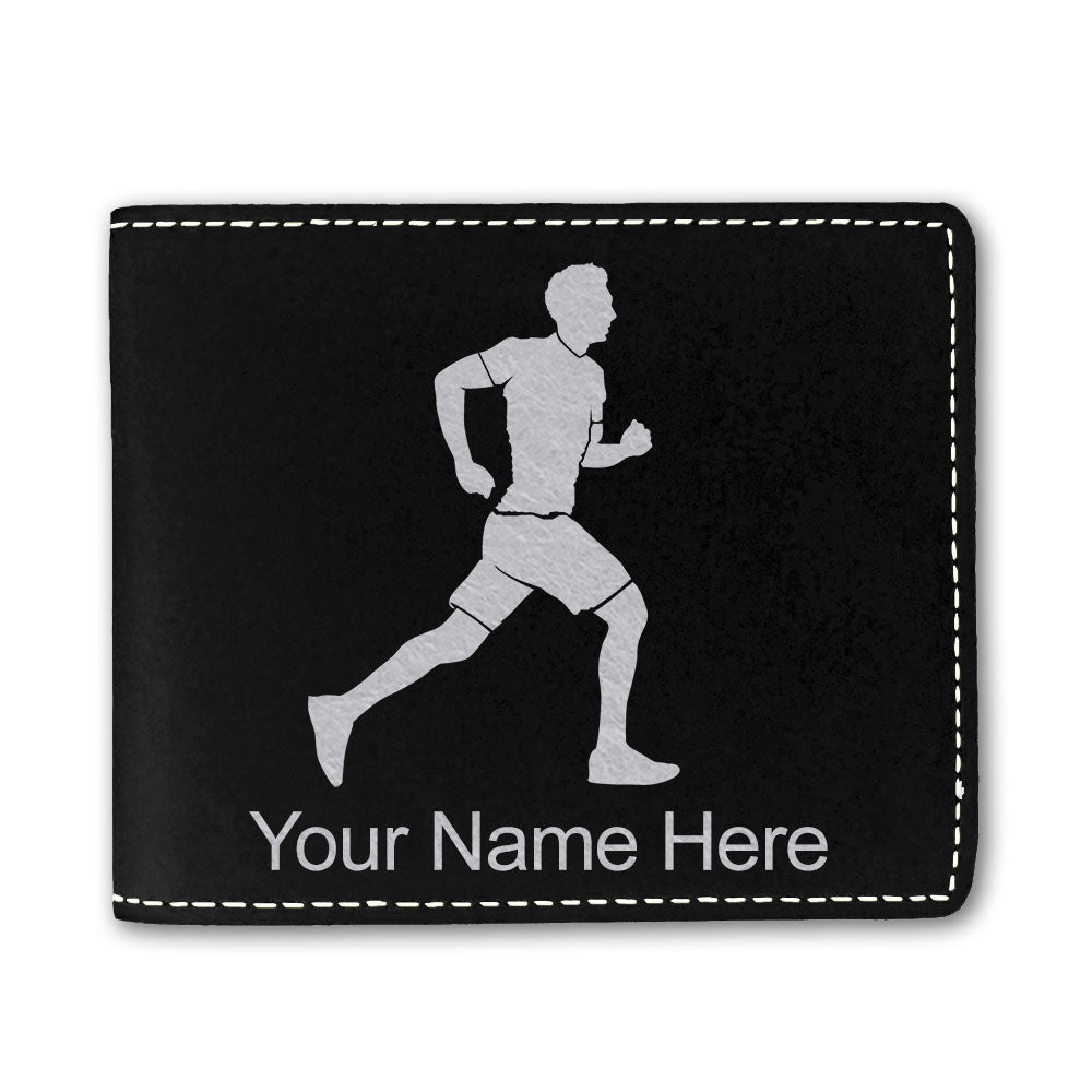 Faux Leather Bi-Fold Wallet, Running Man, Personalized Engraving Included