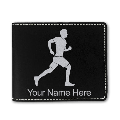 Faux Leather Bi-Fold Wallet, Running Man, Personalized Engraving Included