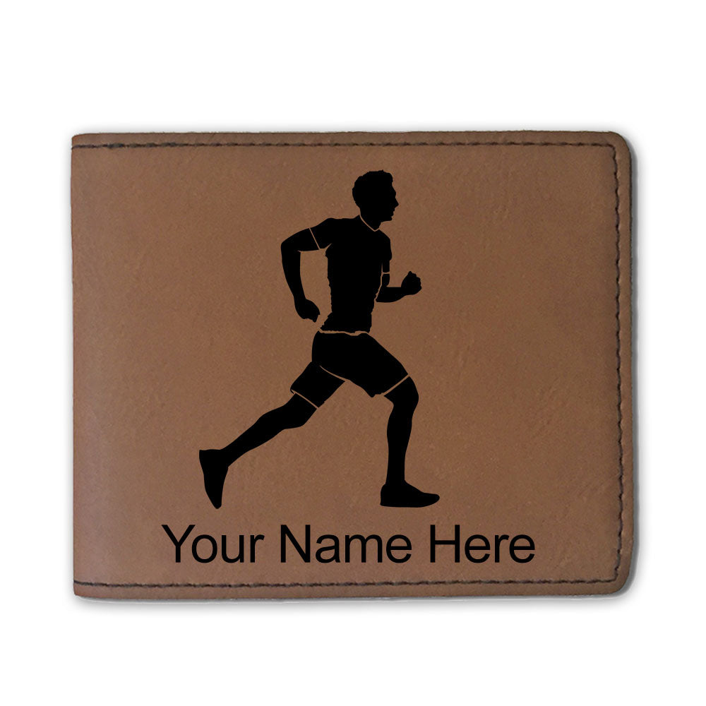 Faux Leather Bi-Fold Wallet, Running Man, Personalized Engraving Included
