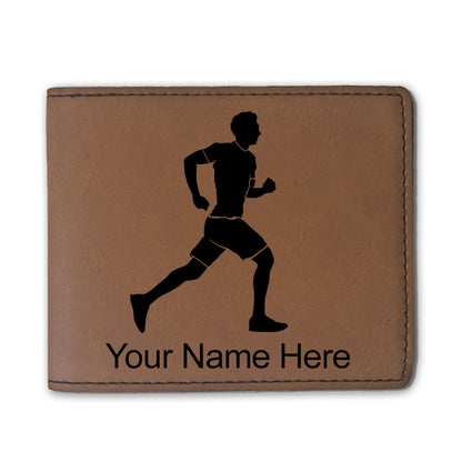 Faux Leather Bi-Fold Wallet, Running Man, Personalized Engraving Included