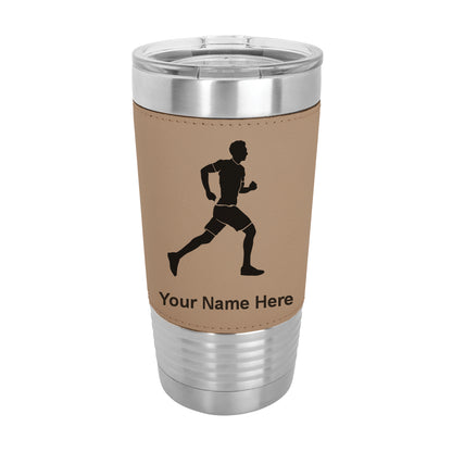20oz Faux Leather Tumbler Mug, Running Man, Personalized Engraving Included - LaserGram Custom Engraved Gifts