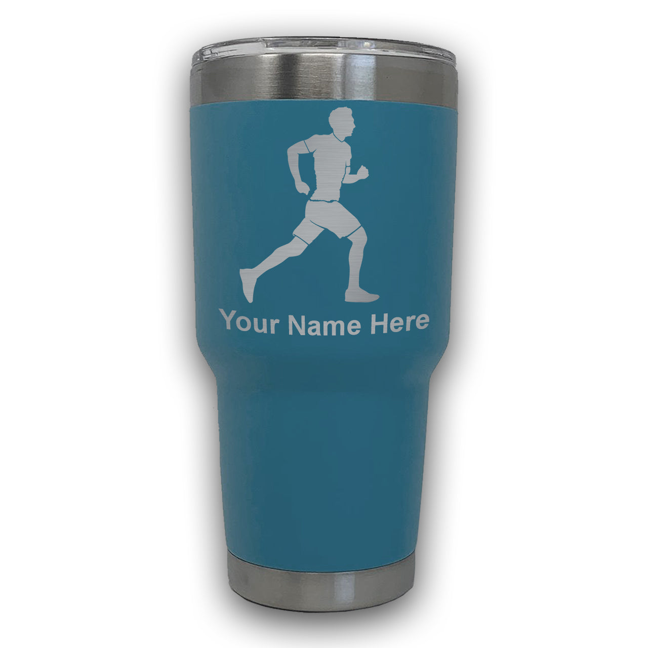 LaserGram 30oz Tumbler Mug, Running Man, Personalized Engraving Included