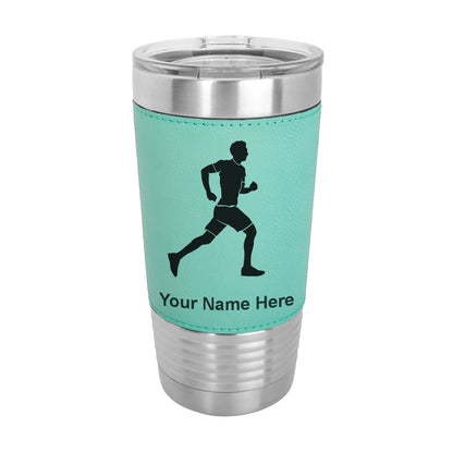 20oz Faux Leather Tumbler Mug, Running Man, Personalized Engraving Included - LaserGram Custom Engraved Gifts