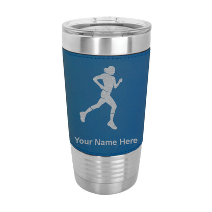 20oz Faux Leather Tumbler Mug, Running Woman, Personalized Engraving Included - LaserGram Custom Engraved Gifts