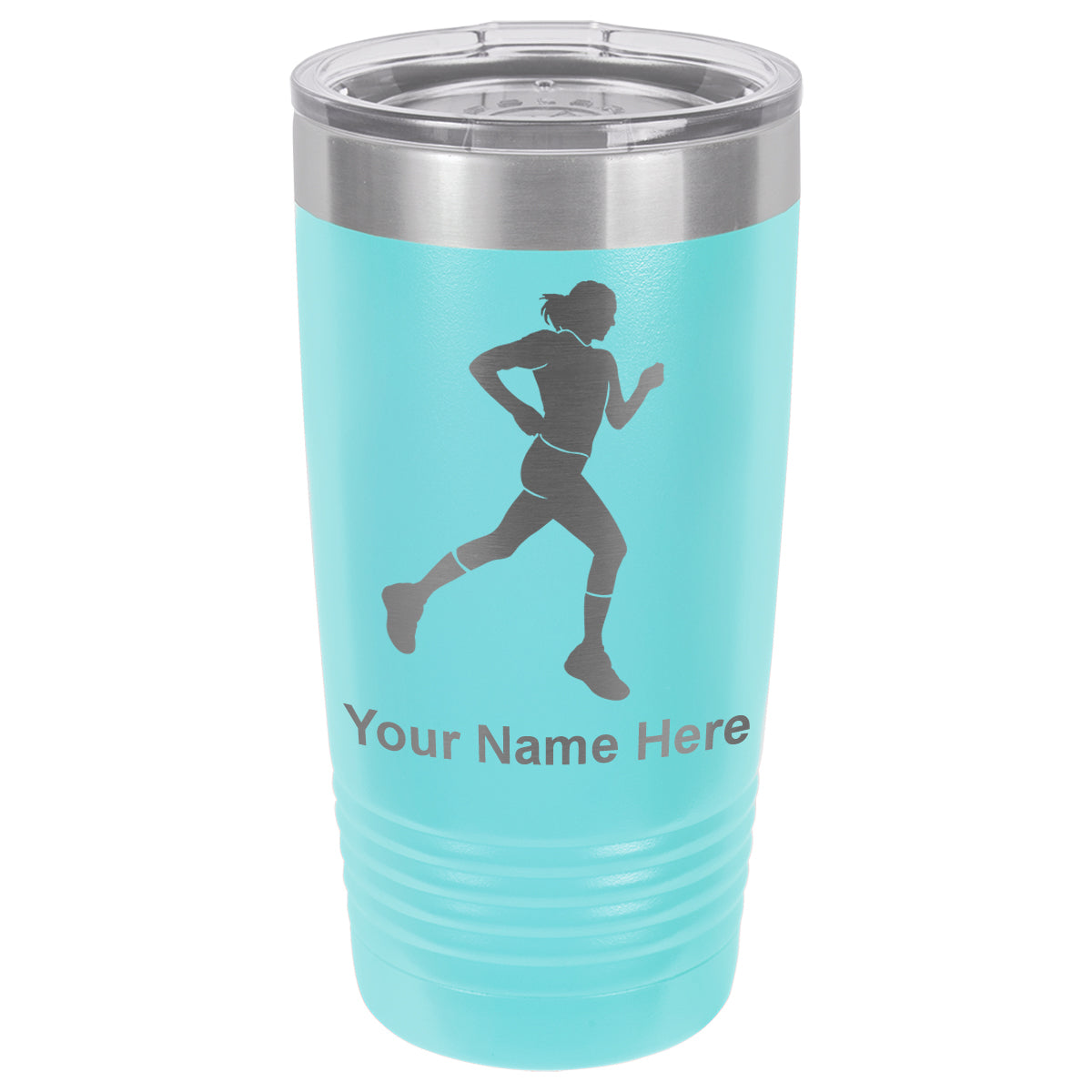 20oz Vacuum Insulated Tumbler Mug, Running Woman, Personalized Engraving Included