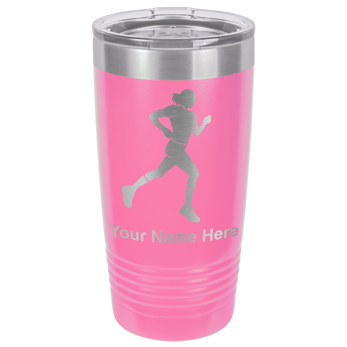 20oz Vacuum Insulated Tumbler Mug, Running Woman, Personalized Engraving Included