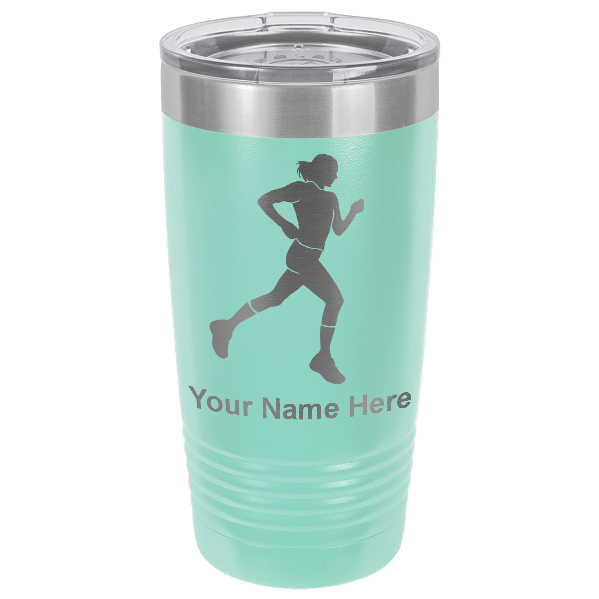 20oz Vacuum Insulated Tumbler Mug, Running Woman, Personalized Engraving Included
