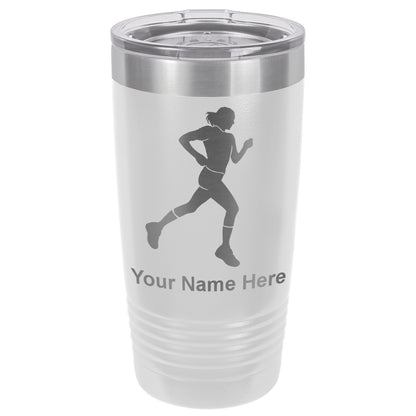 20oz Vacuum Insulated Tumbler Mug, Running Woman, Personalized Engraving Included