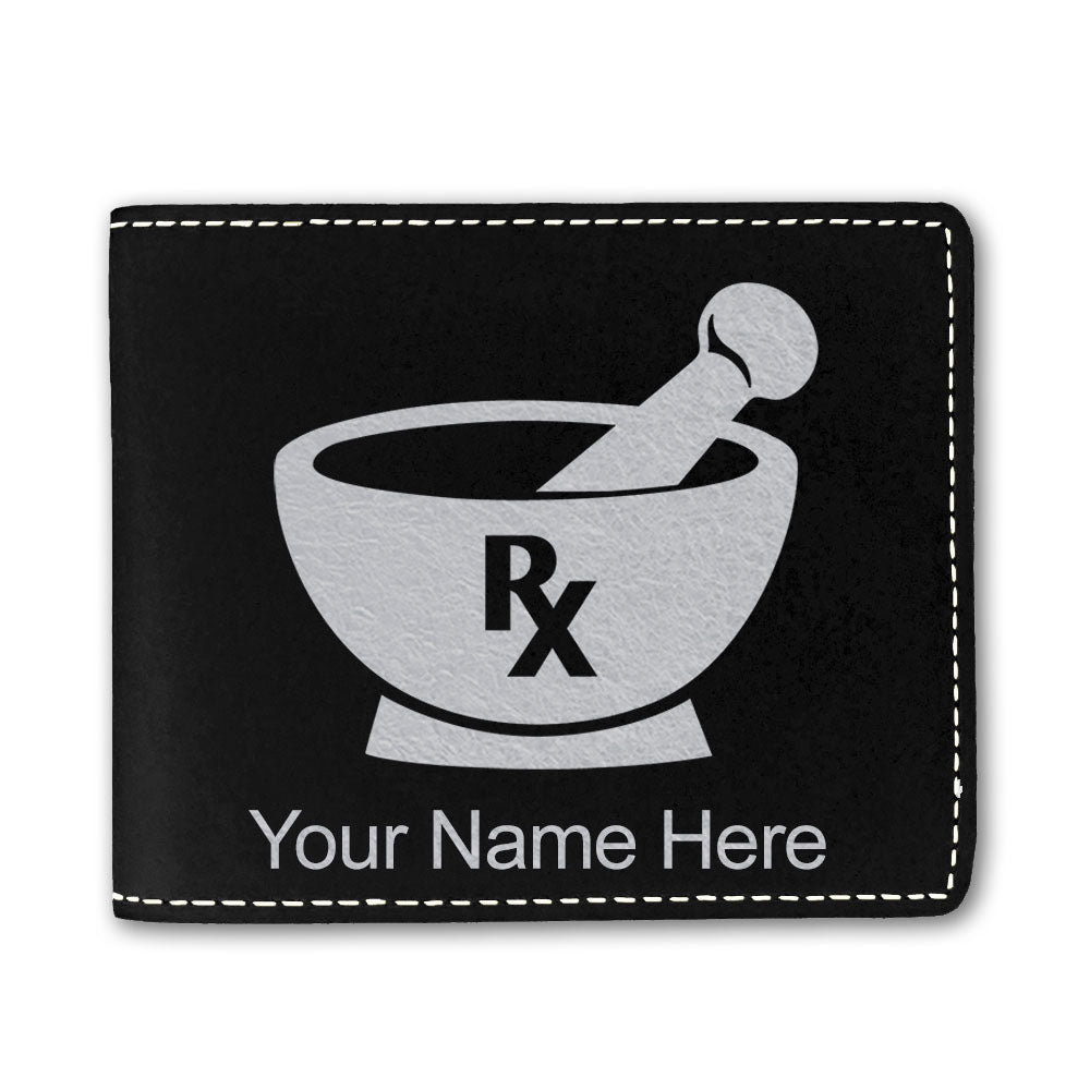 Faux Leather Bi-Fold Wallet, Rx Pharmacy Symbol, Personalized Engraving Included