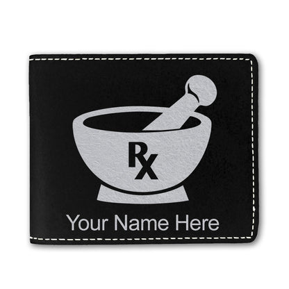 Faux Leather Bi-Fold Wallet, Rx Pharmacy Symbol, Personalized Engraving Included