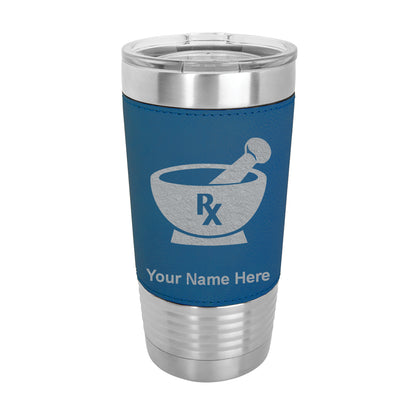 20oz Faux Leather Tumbler Mug, Rx Pharmacy Symbol, Personalized Engraving Included - LaserGram Custom Engraved Gifts