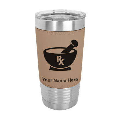 20oz Faux Leather Tumbler Mug, Rx Pharmacy Symbol, Personalized Engraving Included - LaserGram Custom Engraved Gifts