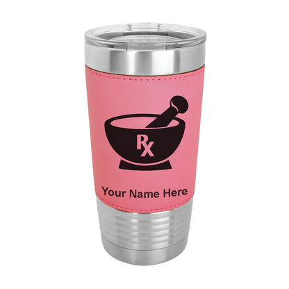 20oz Faux Leather Tumbler Mug, Rx Pharmacy Symbol, Personalized Engraving Included - LaserGram Custom Engraved Gifts