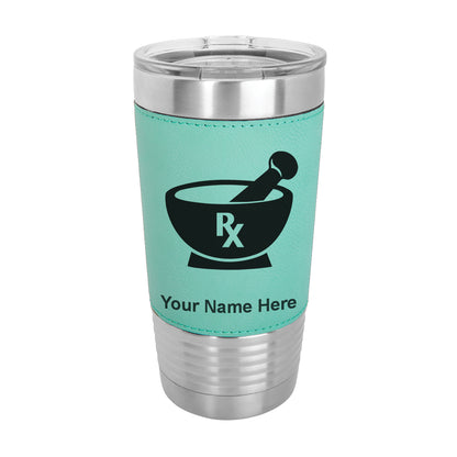 20oz Faux Leather Tumbler Mug, Rx Pharmacy Symbol, Personalized Engraving Included - LaserGram Custom Engraved Gifts