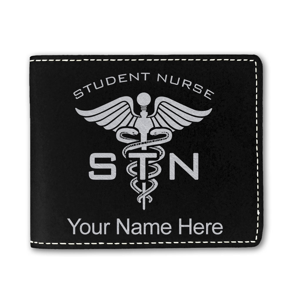 Faux Leather Bi-Fold Wallet, STN Student Nurse, Personalized Engraving Included