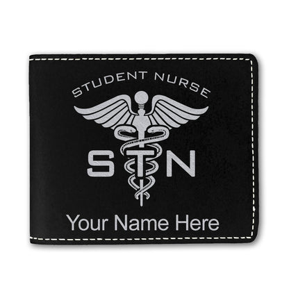 Faux Leather Bi-Fold Wallet, STN Student Nurse, Personalized Engraving Included