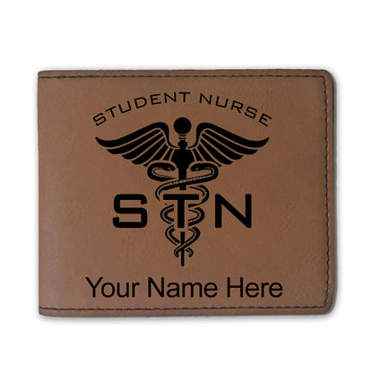 Faux Leather Bi-Fold Wallet, STN Student Nurse, Personalized Engraving Included