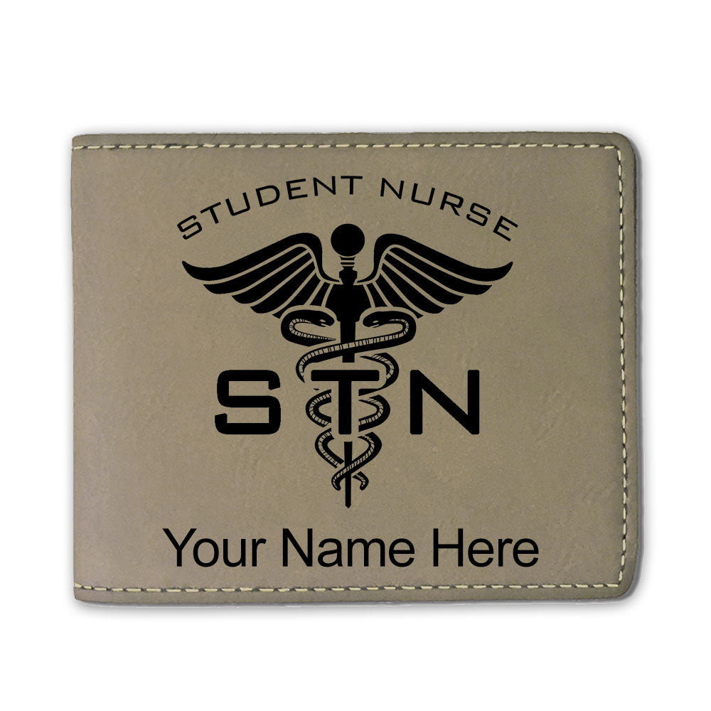 Faux Leather Bi-Fold Wallet, STN Student Nurse, Personalized Engraving Included