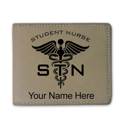 Faux Leather Bi-Fold Wallet, STN Student Nurse, Personalized Engraving Included