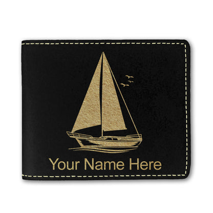 Faux Leather Bi-Fold Wallet, Sailboat, Personalized Engraving Included