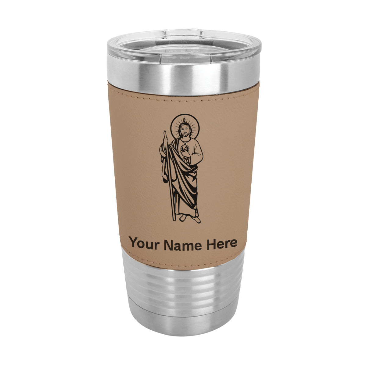20oz Faux Leather Tumbler Mug, Saint Jude, Personalized Engraving Included - LaserGram Custom Engraved Gifts