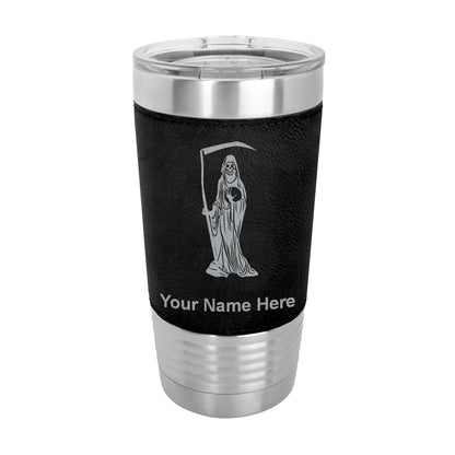 20oz Faux Leather Tumbler Mug, Santa Muerte, Personalized Engraving Included - LaserGram Custom Engraved Gifts