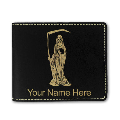 Faux Leather Bi-Fold Wallet, Santa Muerte, Personalized Engraving Included