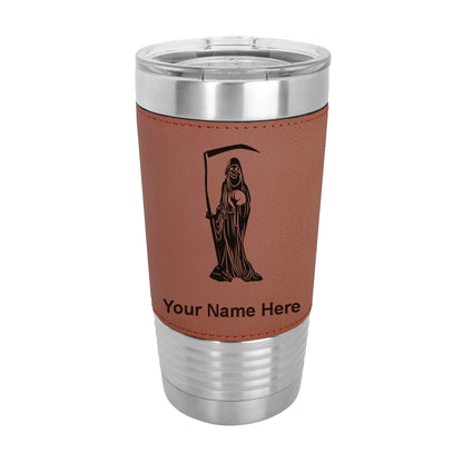 20oz Faux Leather Tumbler Mug, Santa Muerte, Personalized Engraving Included - LaserGram Custom Engraved Gifts