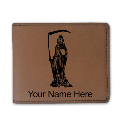 Faux Leather Bi-Fold Wallet, Santa Muerte, Personalized Engraving Included