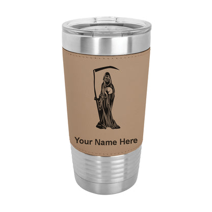 20oz Faux Leather Tumbler Mug, Santa Muerte, Personalized Engraving Included - LaserGram Custom Engraved Gifts